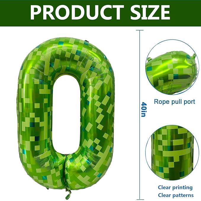Green Number Balloons, Gaint Green Pixel Number 0 Balloon 40 Inch Dark green 0 Balloon for Boys Girls Kids Birthday Party Decoration