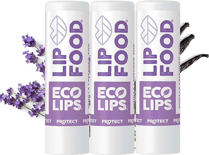 Eco Lips Lip Food - Nutrient Dense & Organic Lip Balm (Protect) - Lavender & Vanilla 3-pack