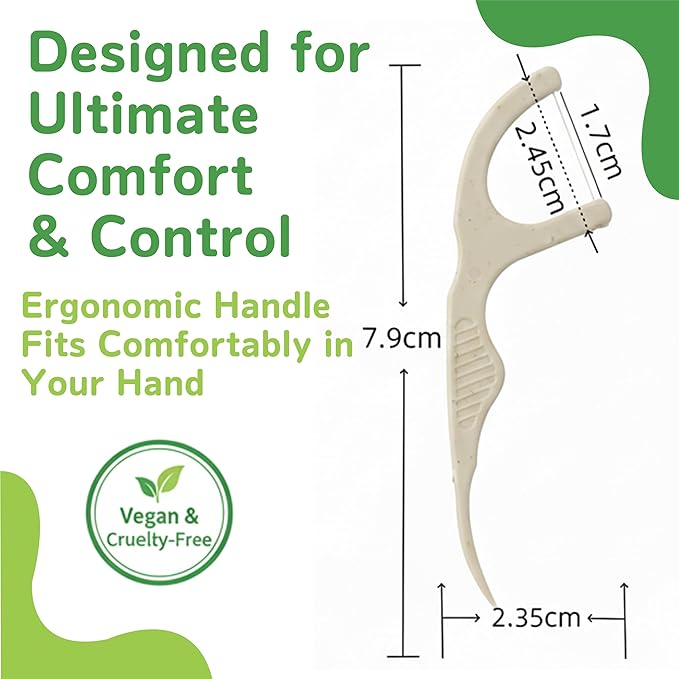 Biodegradable Floss Picks with Corn Straw Handle, Strong No-Shred UHMWPE Floss for Tight Teeth & Gum Care, Strong Anti-Shred Thread for Tight Gaps, Light Mint-Flavored Dental Picks (200 Picks)