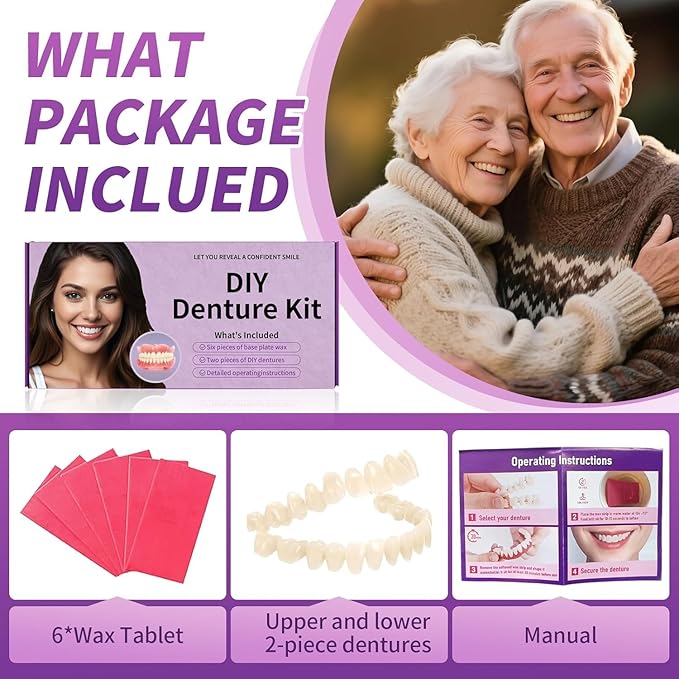 At-Home DIY Denture Kit – Full Set Upper & Lower False Teeth, Reusable Resin, Customizable Fit, A03