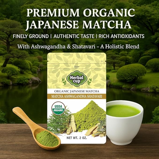 Herbal Cup Tea Organic Japanese Matcha Ashwagandha Shatavari, 2oz