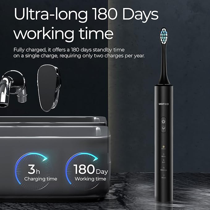 Sonic Electric Toothbrush for Adults - 5 Modes Power Sonic Rechargeable Black Electric Toothbrush with 8 Brush Heads