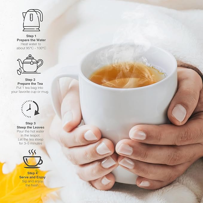 FreshDrinkUS, Premium 40 Tea Bags Daily Rescue Lemon Ginger Tea - 9 Superherbs – 100% Natural Ingredients, Tea Mix for Wellness Boost - Shelf-Stable, Caffeine-Free, Sugar-Free, Vegan