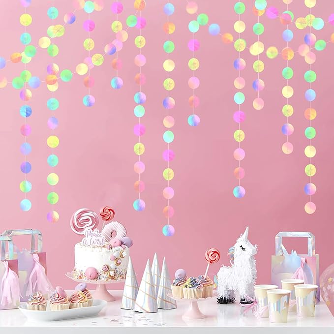 Iridescent-Disco Holographic-Euphoria Anniversary Party-Decoration Garland - 52ft Neon Mermaid Under The Sea Streamers,Wedding Birthday Bachelorette Baby Bridal Shower Engagement Lasting Surprise