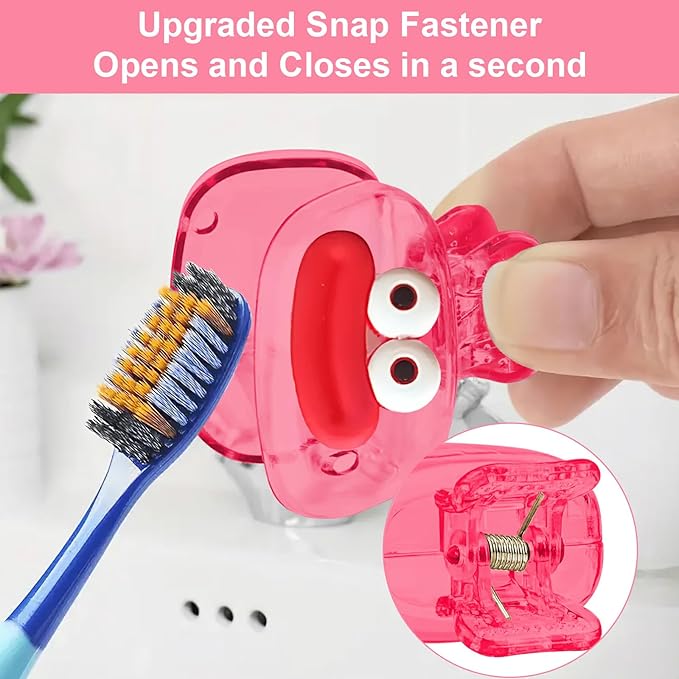 Upgrade Travel Toothbrush Head Covers Toothbrush Protector Cap Brush Pod Case Protective Portable Plastic Clip for Household Travel, Bathroom, School, Camping, Business (P, 2 Pack)