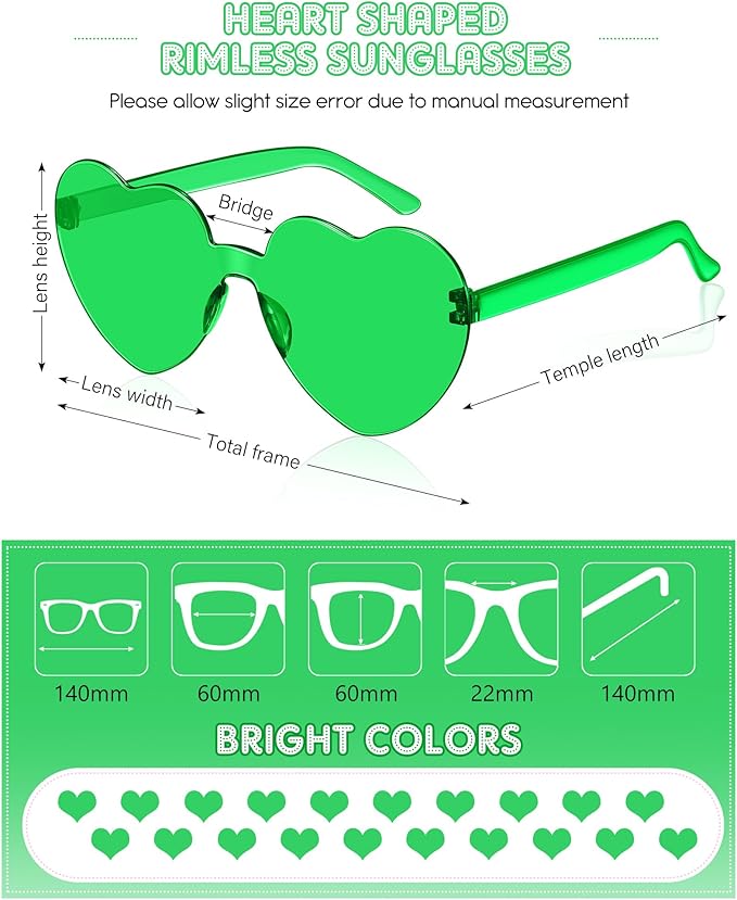 Frienda 20 Pairs Heart Shaped Sunglasses Rimless Candy Color Glasses for Women Men Party Favor