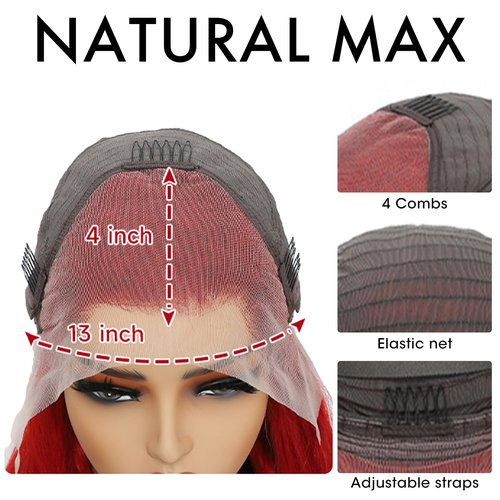 ELISHEVA Red Lace Front Wigs Human Hair 26 Inch 200% Density Red Wig Human Hair 16A 13x4 Body Wave Colored Lace Front Wigs Pre Plucked Glueless Red Frontal Wig