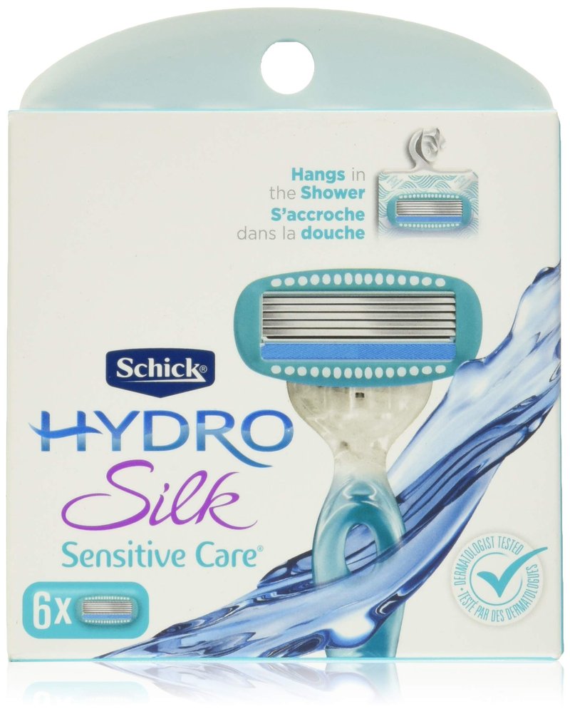 Schick Hydro Silk Sensitive Skin Razor for Women With 5 Moisturizing Razor Blade Refills & Moisturizing Razor Blade Refills for Women with Shower Hanger, 6 Count (Pack of 1)