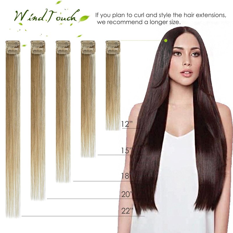 WindTouch Clip in Hair Extensions Real Human Hair Balayage Mixed Bleach Blonde Hair Extensions 15Inch 75g 7PCS Highlights Straight Blonde Clip in Extensions for Women