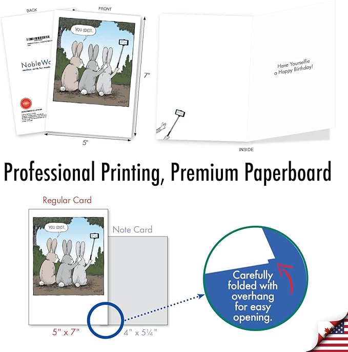 NobleWorks Assorted 3 Pack of Funny Feisty Animal Birthday Greeting Cards with 5 x 7 Inch Envelopes (3 Designs, 1 Each) Three's a Comedy VC9270BDG-C1x3