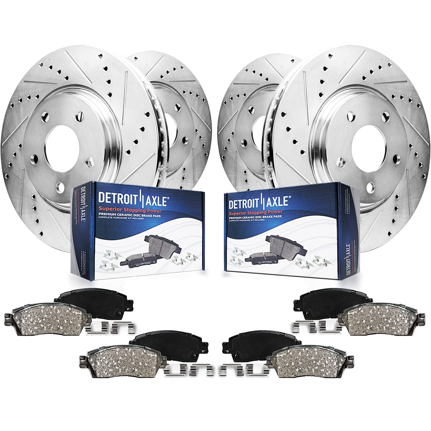 Detroit Axle - Brake Kit for 2000 BMW 323i 328Ci, Drilled and Slotted Brake Rotors Ceramic Brakes Pads Replacement: 11.81 inch F