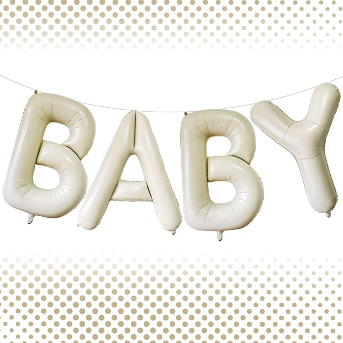 40 Inch Beige BABY Balloons, Large Cream White Letters BABY Balloons Foil Mylar Helium White Letters Balloons for Baby Shower Party Supplies Celebration Decorations Alphabet White BABY