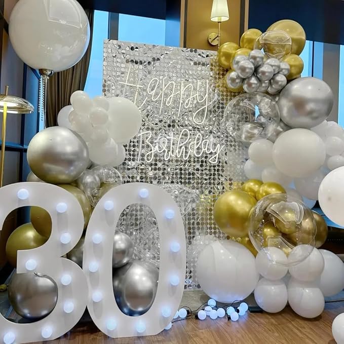 AZOWA 24 Inch Gold and Sliver Balloon 10 Large Latex Round Balloons for Party Wedding Birthday Baby Shower Decoration (Gold and Sliver, 10 Pcs)