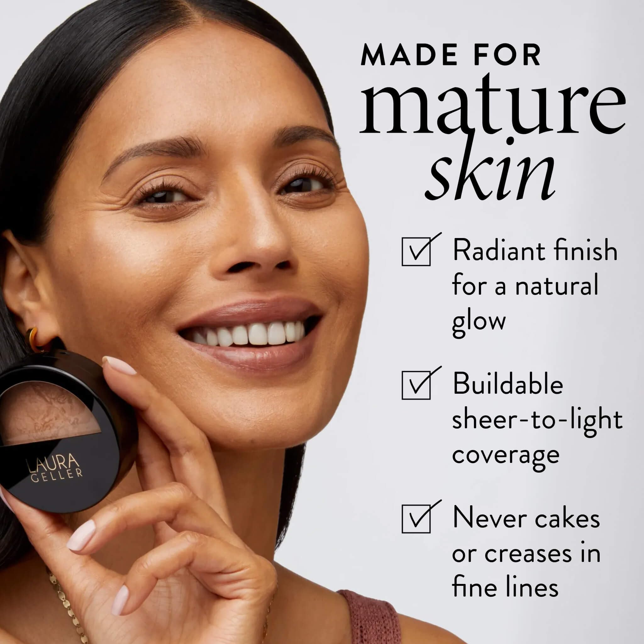 LAURA GELLER NEW YORK Baked Balance-n-Glow Illuminating Powder Foundation – Medium – Handmade in Italy – Pearl-Infused Satin Finish – Vitamin C Brightening – Buildable Sheer Coverage – For Mature Skin