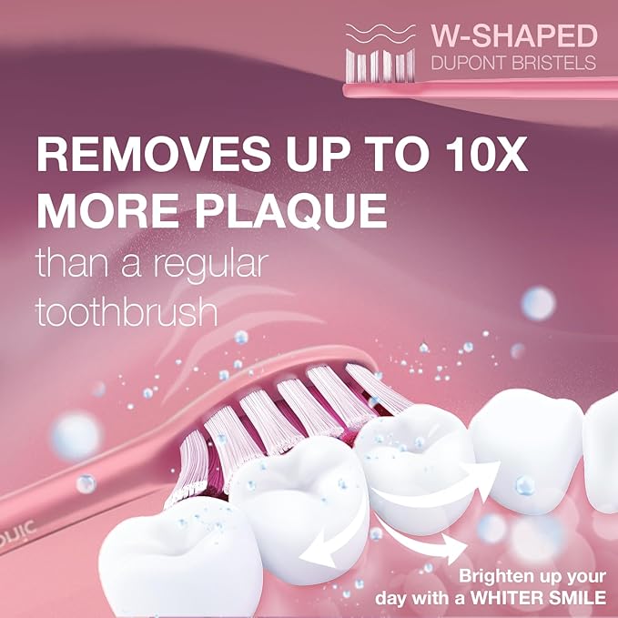 Wagner Stern WHITEN+ Edition. Whitening Electric Toothbrush with Pressure Sensor. Offers 5 Brushing Modes, 3 intensities, 8 Soft Brush Heads, and a Luxury Travel case.