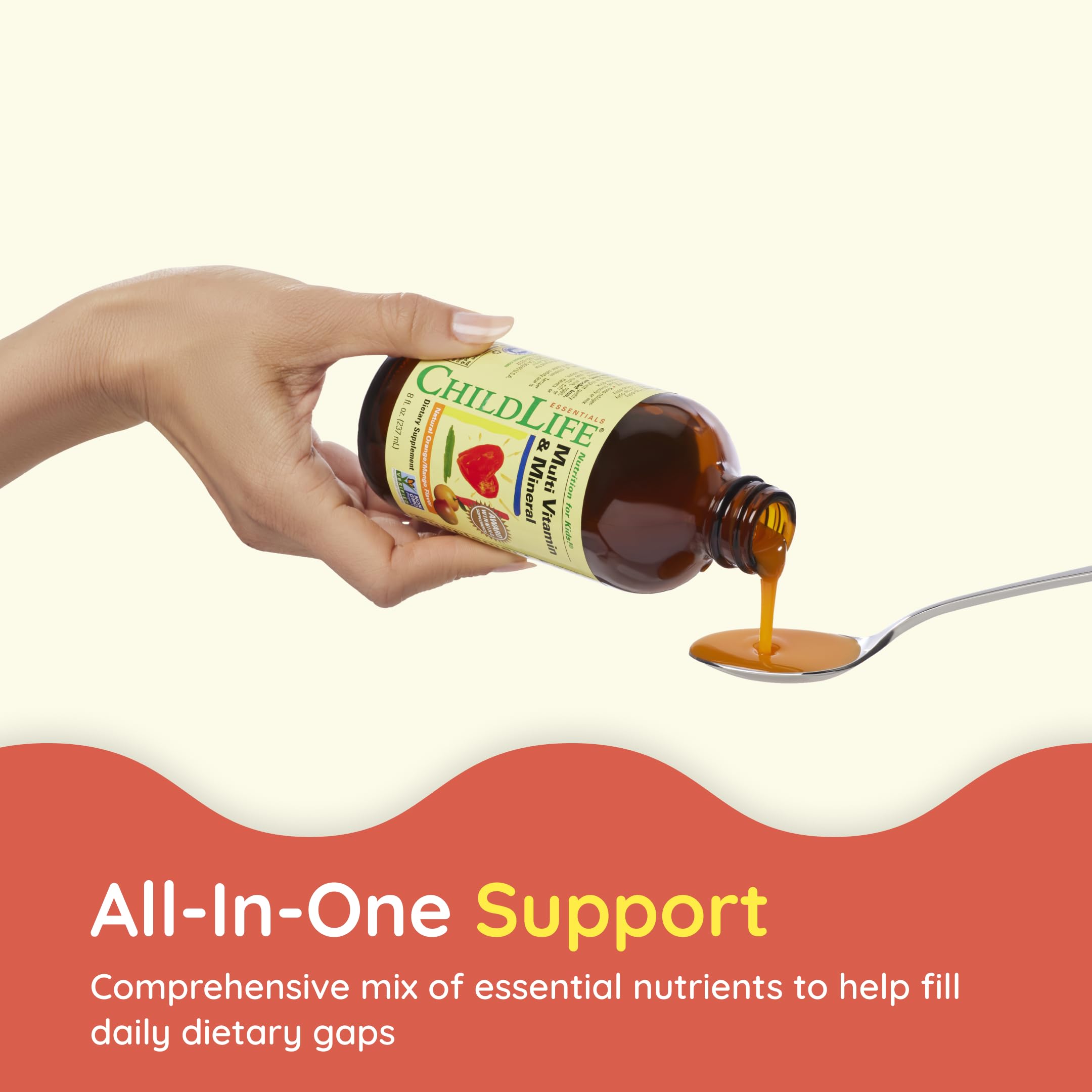 CHILDLIFE ESSENTIALS Kids Multivitamin & Mineral - Vitamins for Kids, Liquid Multivitamin Supplement for Toddler & Baby Wellness - Natural Orange & Mango Flavor, 8 Fl Oz (Pack of 1)