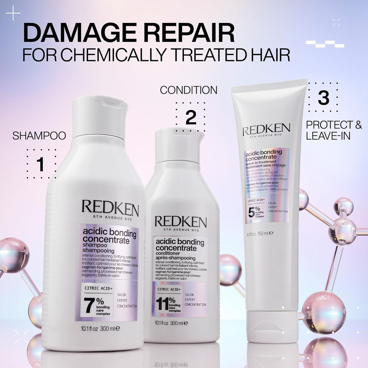 Redken Acidic Bonding Concentrate Shampoo - For Damaged Hair Repair, Strengthens and Repairs Weak and Brittle Hair, Sulfate-Free, Color Safe, With Citric Acid, 1.7 Fl Oz