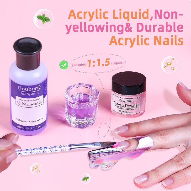 Acrylic Nail Kit with liquid Monomer,6 colors Glitter Acrylic powder UV Lamp for Beginners with Everything Nail Supplies (Pink)
