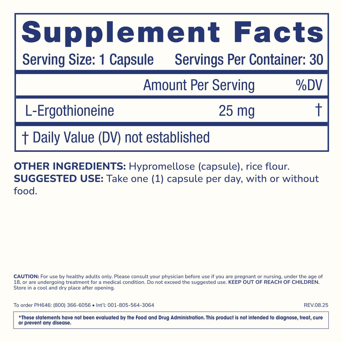 ProHealth Ergothioneine 5X Strength. 25mg Clinical Research Dose. Natural Amino Acid Mushroom Supplement for Improved Cognition, Heart Health. Longevity Vitamin. 25 mg/Serving, 30 Servings (3 Pack)