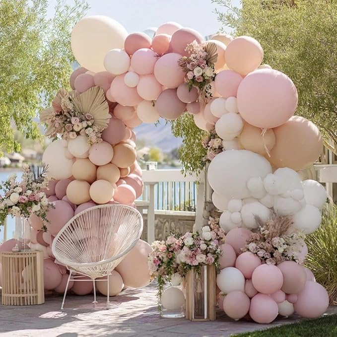 Dusty Pink White Balloon Garland Double Stuffed Baby Pink Nude Beige Balloons Cream Balloon Arch Kit for Boho Baby Shower Easter Birthday Bridal Shower Wedding Mother's Day Party Decorations