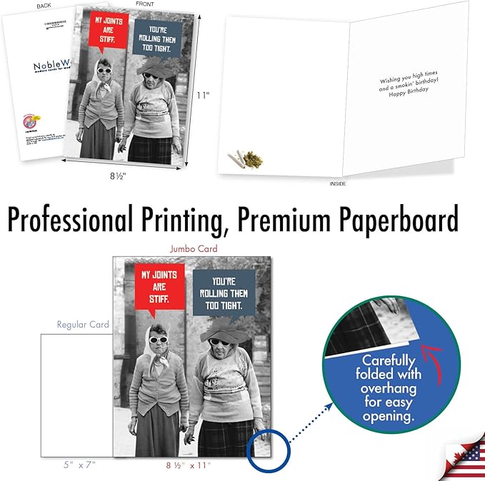 NobleWorks - 1 Jumbo Funny Birthday Greeting Card for Women w/Envelope (Large 8.5 x 11 Inch) - Large Old Ladies Vintage for Her, Personalized Adult Humor Bday Stationery - Stiff Joints J5680BDG