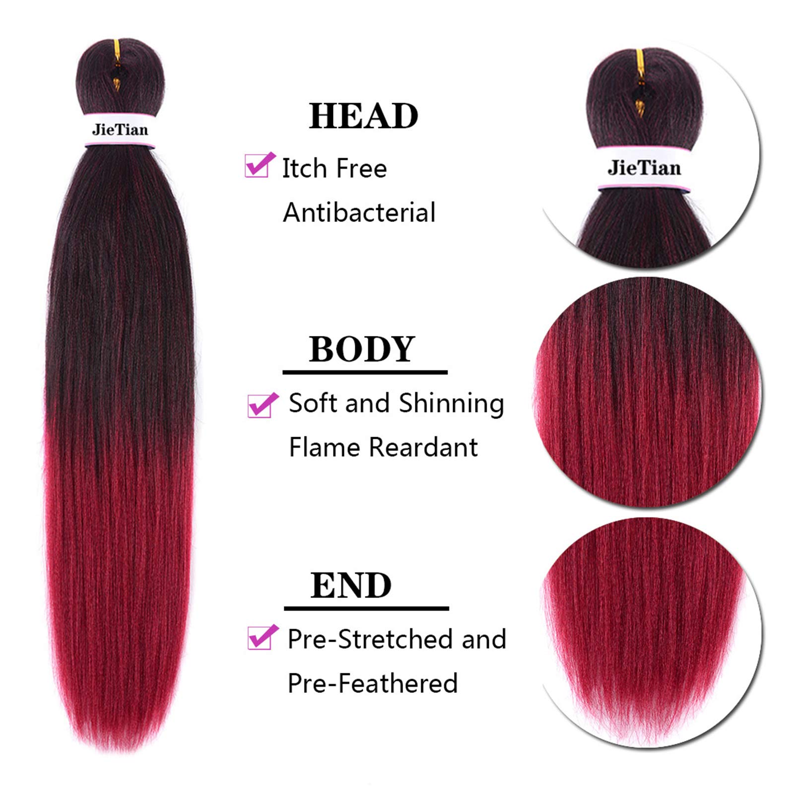 Liang Dian Pre Stretched Braiding Hair Ombre 30 Inch 8 Packs Synthetic Crochet Braids Hot Water Setting Professional Soft Yaki Texture Synthetic Hair Extensions(1B/Bug)