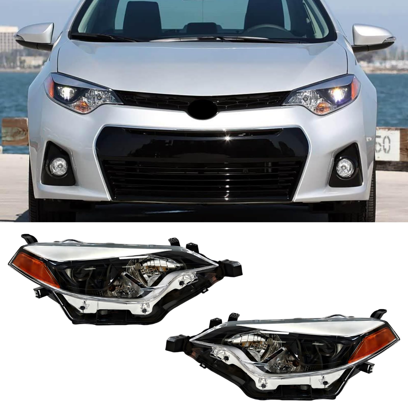 ILAMP Headlight Assembly Fit for 2014 2015 2016 Toyota Corolla Base/CE/C/LE Eco/LE/L/S Plus/S/Sedan 4-Door LED Headlamp Reflecto