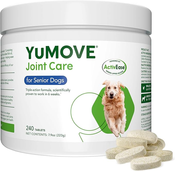 Yumove Hip & Joint Supplement for Dogs - with Glucosamine Chondroitin, Omega 3, Hyaluronic Acid, Green Lipped Mussel & Fish Oil for Dogs - Senior Dog Joint Supplement (240ct Chewable Tablets)