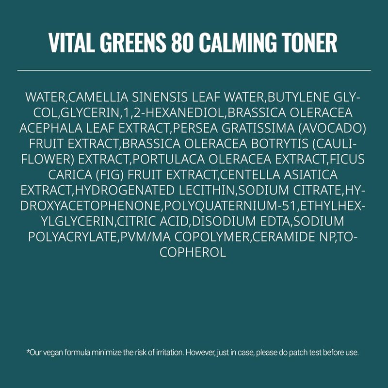 ASNO Vital Greens Calming Toner 300ml - Genderless Vegan Soothing Care for Acne, Pimple, Redness, Sensitive Skin, Superfood 80% + Ceramide, Hydrating Daily Facial Toner, Korean Skin Care