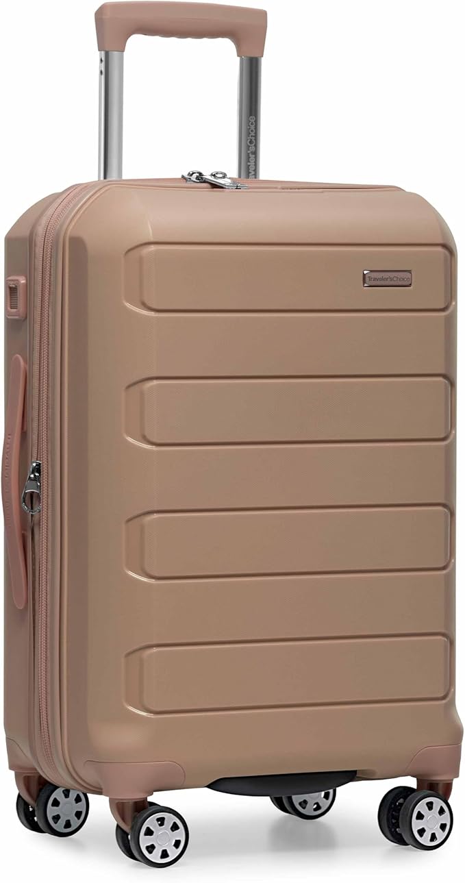 Traveler's Choice Pagosa Hardshell Expandable Luggage with Spinner Wheels, Latte Beige, 22-Inch Carry-on
