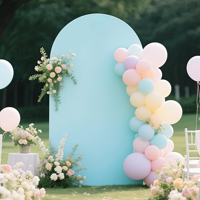 Ledido Wedding Arch Backdrop Cover 7.2FT Arch Covers Fitted Stretchy Spandex Round Top Stand Backdrop Cover for Wedding Banquet Ceremony Birthday Party Baby Shower Event Decoration,Light Blue