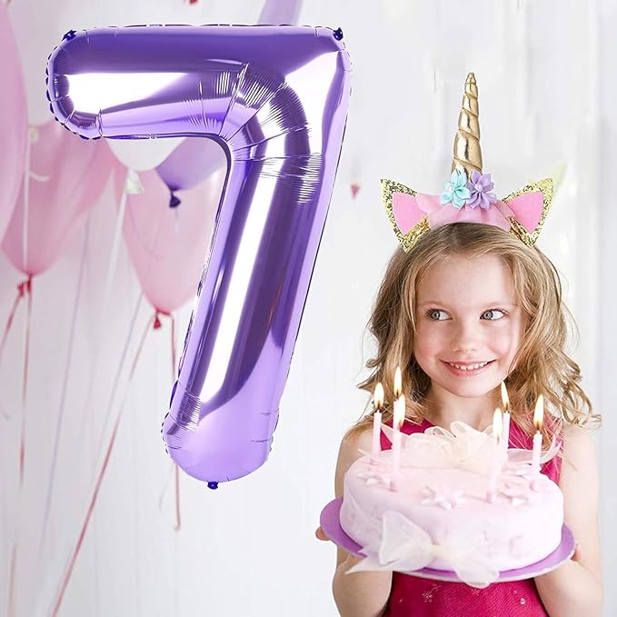 Purple Number Balloons, 40 Inch Purple Balloon 7.7 Helium Balloon 7th Birthday for 7 Years Birthday Decoration Children Girls Boys