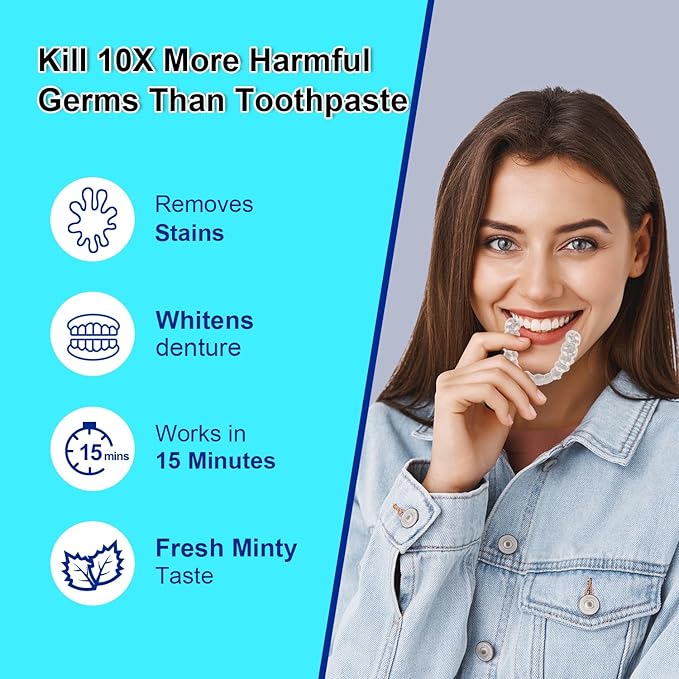 MySmile Ultrasonic Retainer Cleaner Machine with Tablets- 45kHz White Dental Pod with 200ML Capacity and MySmile Retainer Cleaner with 120 Denture Cleaning Mint Flavor Tablets
