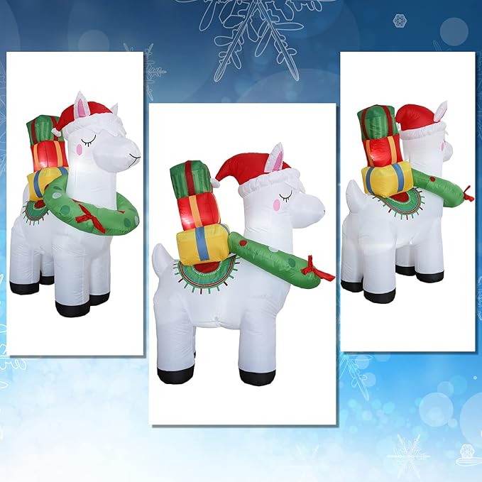 5FT H Lovely Christmas Inflatable Alpaca with Gift Bags and Christmas Wreath Built-in LEDs,Adorable Christmas Inflatable Llama Blow Up for Christmas Party Indoor Outdoor Yard Garden