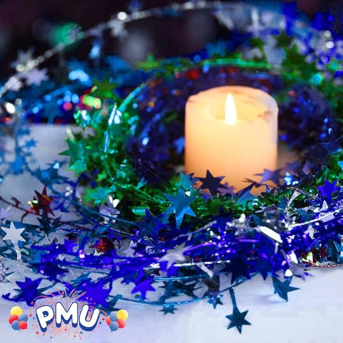 PMU 25 Ft Star Wire Shiny Garland Royal Blue - Halloween, Christmas Party, Wedding, Birthday, Festive Home Decoration Ornament Royal Blue