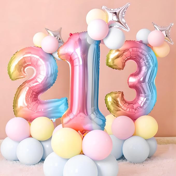 40 Inch Giant Rainbow Number 3 Balloons, Birthday Balloons, Helium Mylar Foil Big Number Balloons for Birthday Party Decorations, Kids' Birthday Anniversary Party Baby Shower Unicorn Parties