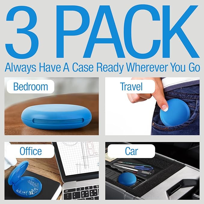 IMPRESA 3-Pack Slim Dental Appliance Case - Secure Pocket Retainer Case - Ming Solid Plastic - Clasp Closure & Textured Liner - Easy-Open Travel Storage