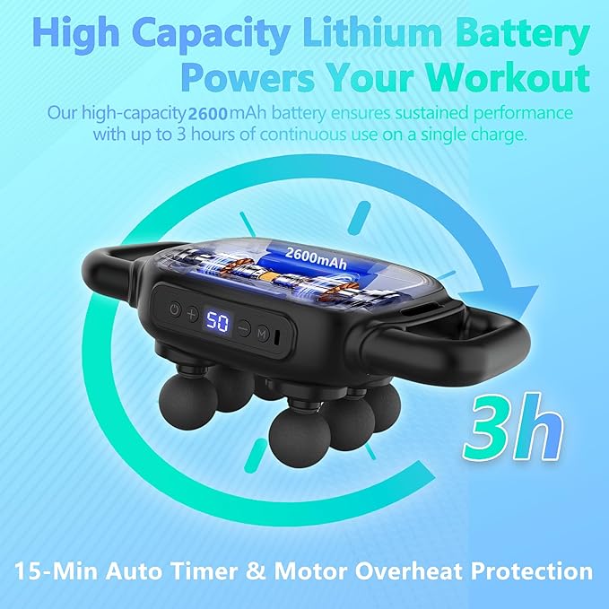 Six Head Massage Gun, 50 Intensity Levels & 9 Massage Modes, Equipped with 3 Different Massage Heads, Massage Gun with Adjustable Belt Ideal Gifts for Women, Men, Mom, and Dad