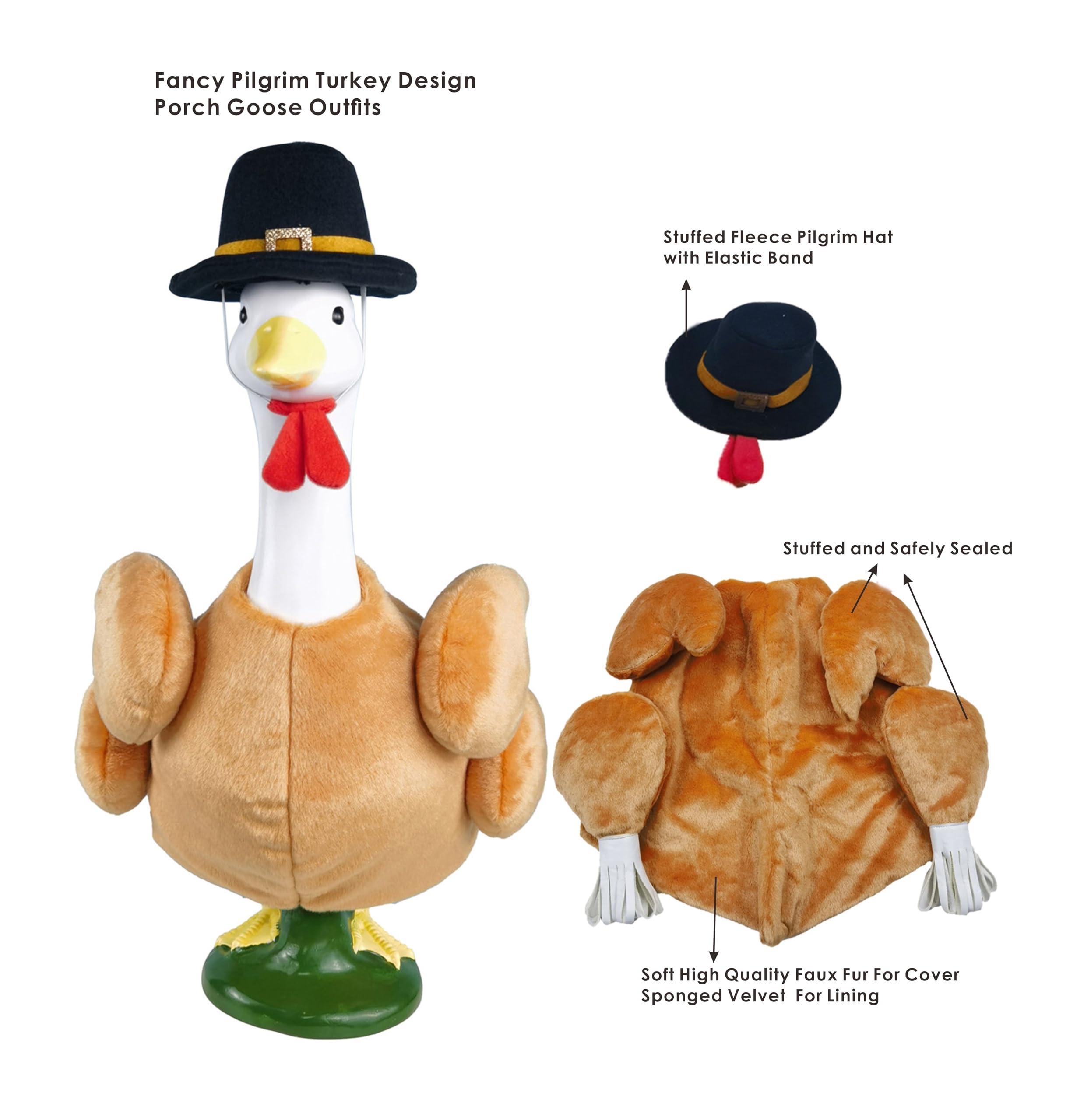 HALSHI Turkey Porch Goose Outfits for 23 Inch Lawn Statue, Funny Costume for Plastic/Cement Goose Statue, Seasonal Fall Thanksgiving Sculpture Clothes for Garden Yard Patio Party Decoration