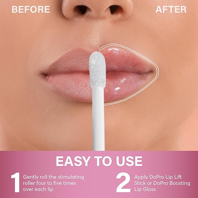 Lip Plumper Gloss with Stimulating Roller for Maximum Absorption and Long-Lasting Results – Lip Gloss with Hyaluronic Acid, Collagen, Vitamins C & E – Volumizing and Hydrating Lip Plumping Serum – 5ml