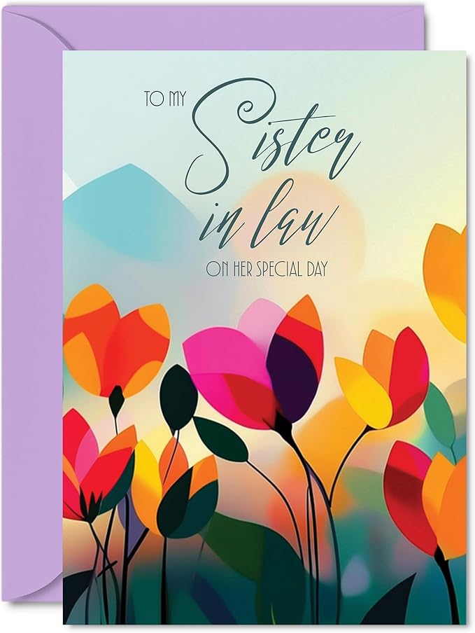 Sister in Law Birthday Card - Vibrant Summer Flowers - Vivid Happy Birthday Card for Sister in Law from Brother Sibling, A5 Female Floral Bday Golden Greeting Cards