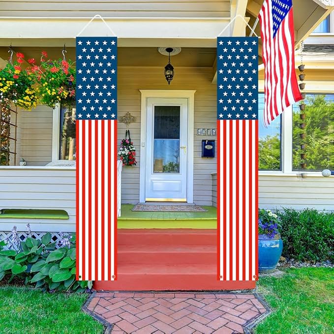 Patriotic Decorations - 4th of July Decorations Outdoor Hanging American Flag Banners Porch Sign for Veterans Memorial Labor Presidents Flag Election Day