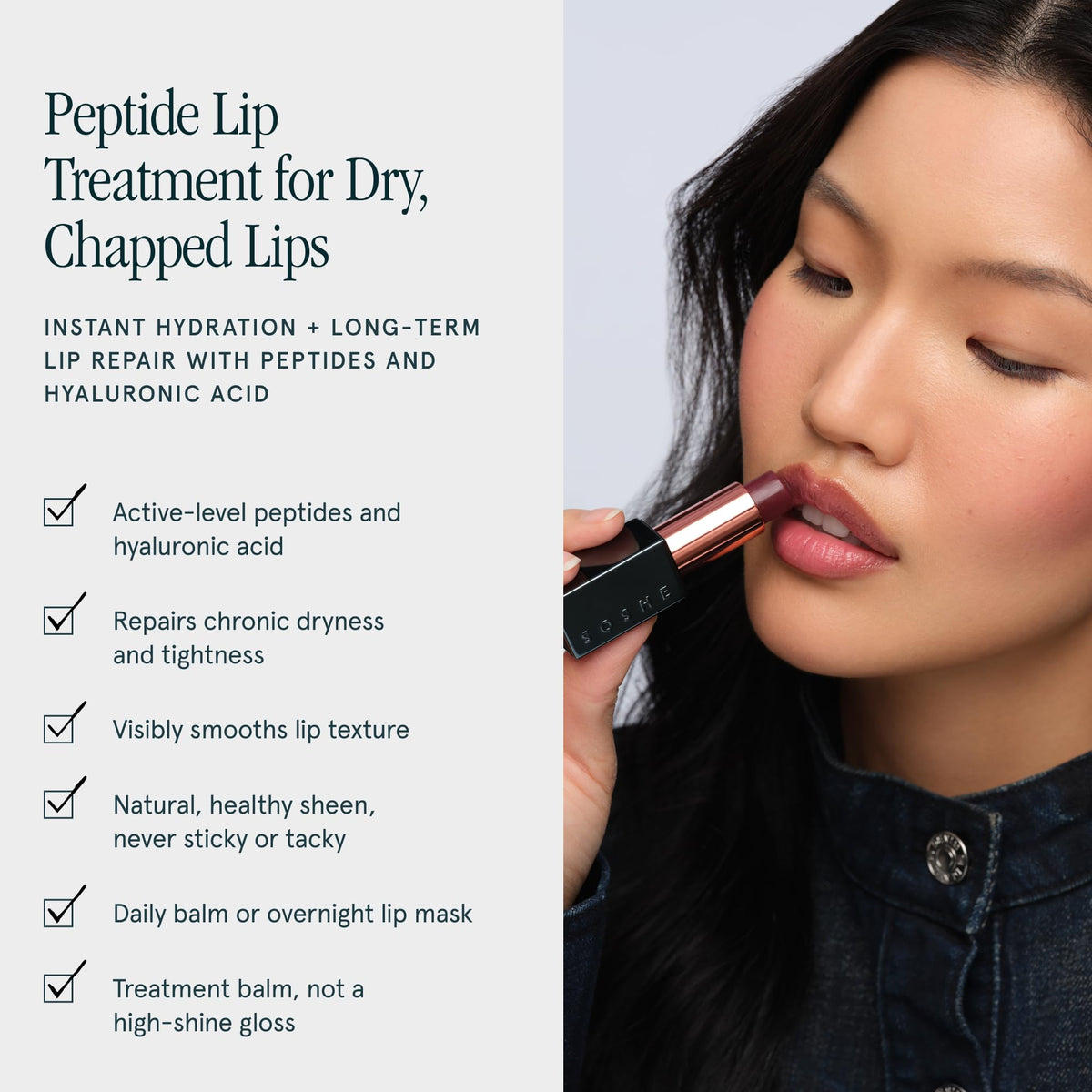 SOSHE Beauty - Peptide Glow Hydrating Lip Treatment | Intense Moisture | Peptides, Vitamin E, Hyaluronic Acid | Cruelty-Free, Certified Plastic Negative (Brûlée - Rose Mauve)