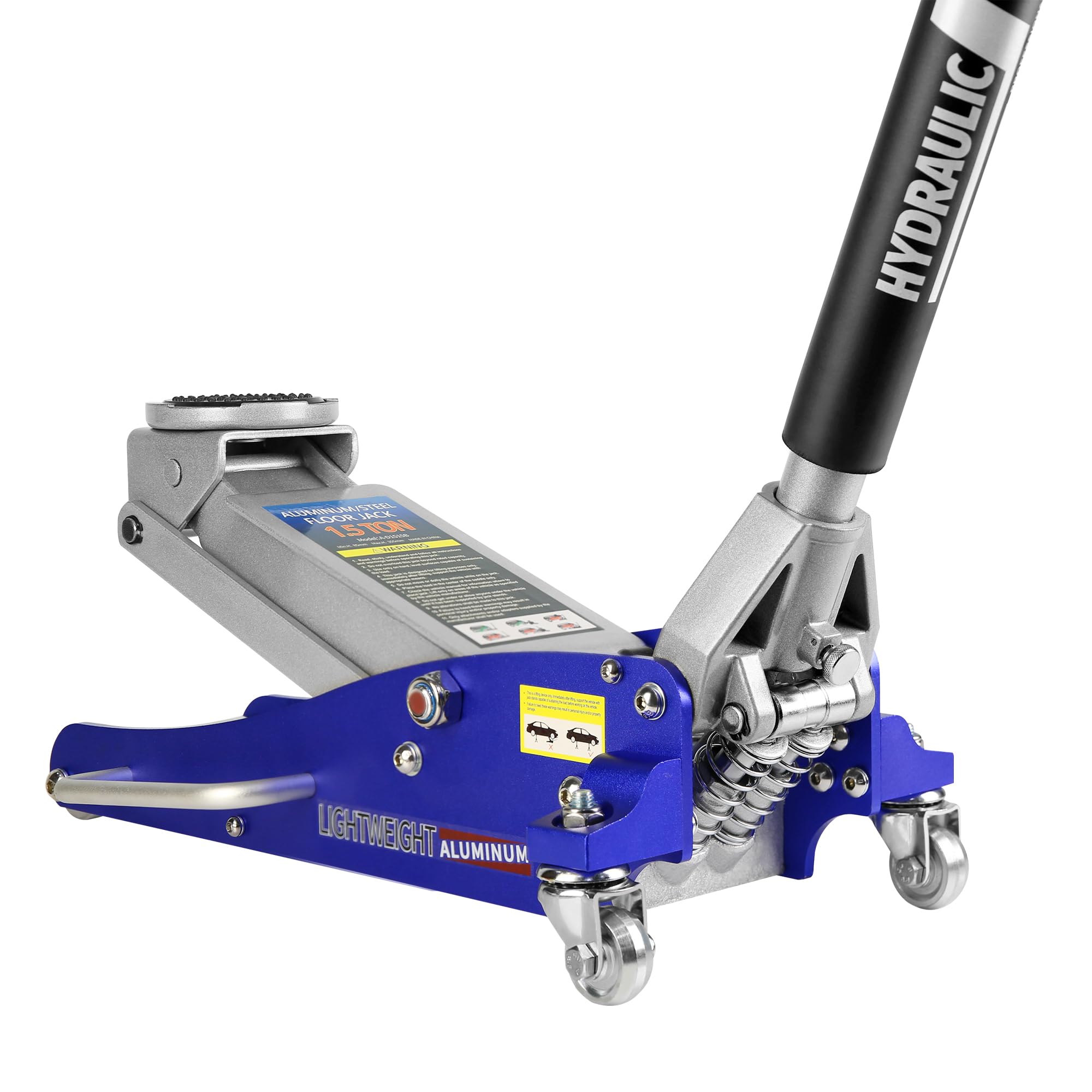 Floor Jack 1.5 Ton Hydraulic Low Profile Aluminum and Steel Car Jack, Lightweight Service Jack with Quick Lift Dual Pump, 3,000