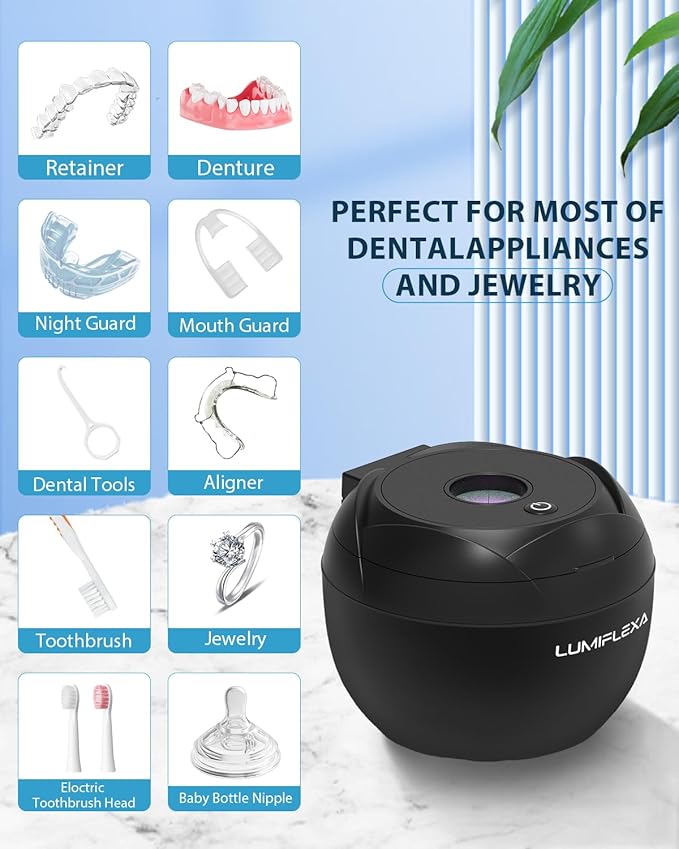 Ultrasonic Retainer Cleaner-45kHz Retainer Cleaner Machine,4 Modes Ultrasonic Cleaner for Dentures, Aligners,Mouth Guards, Braces,Toothbrush,Jewelry-200ML Dental Pod(Black)