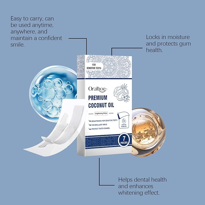 Premium Teeth Whitening Strips with Coconut Oil, Gentle Brightening Care for Sensitive Teeth, 60 Minutes Application to Enhance Your Smile, 7 Pieces