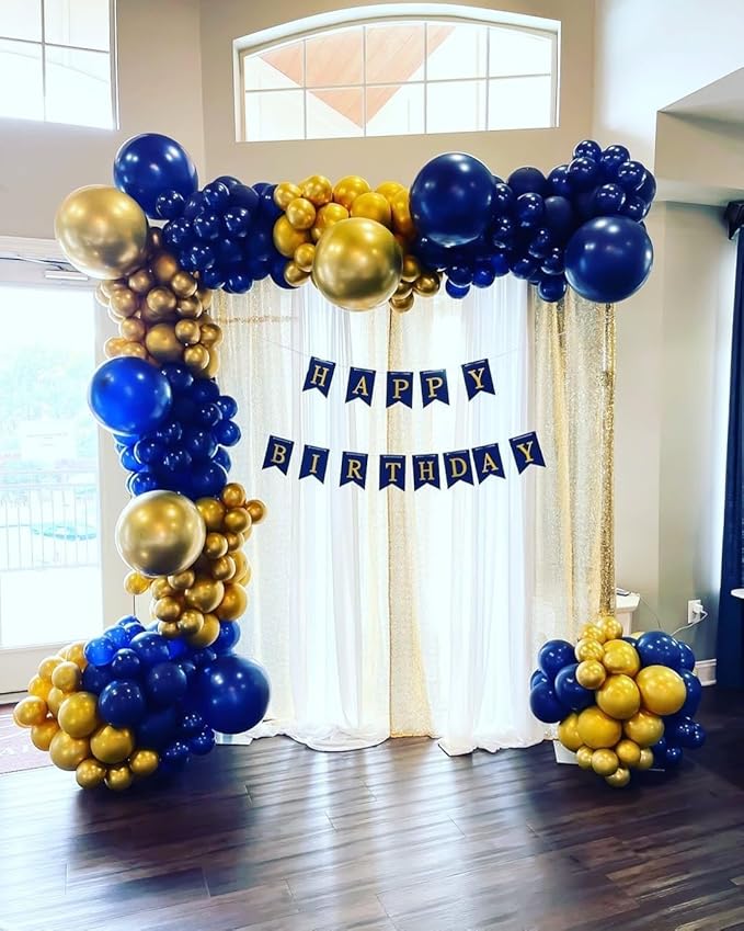 Navy Blue and Gold Balloons Garland Arch Kit with Stars 200Pcs -5 10 12 18 22 inch Balloon and Confetti Latex Balloons for 2025 Graduation Birthday Anniversary New Year Prom Party Decorations