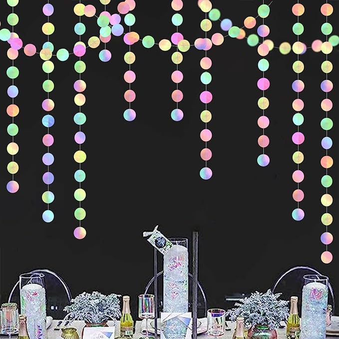 Iridescent-Disco Holographic-Euphoria Anniversary Party-Decoration Garland - 52ft Neon Mermaid Under The Sea Streamers,Wedding Birthday Bachelorette Baby Bridal Shower Engagement Lasting Surprise