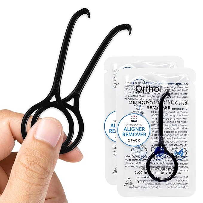 OrthoKey Retainer & Aligner Removal Tool - Dental-Grade Orthodontic Supplies for Invisible Braces, Cleaning & Travel - Bracket & Denture Remover (2-Pack) Black