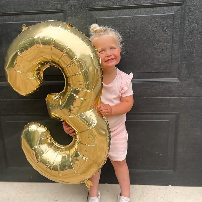 Champagne Gold Number 3 Balloon 40 Inch, White Gold 3 Balloon Number, 3rd Birthday Decorations, Light Gold Party Supplies for Boys Girls